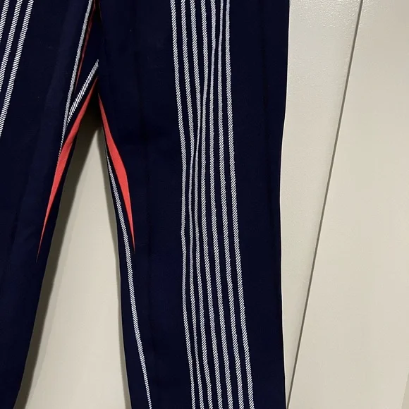 Express - Striped Navy Slack Pants with Belt - Picture 2 of 4
